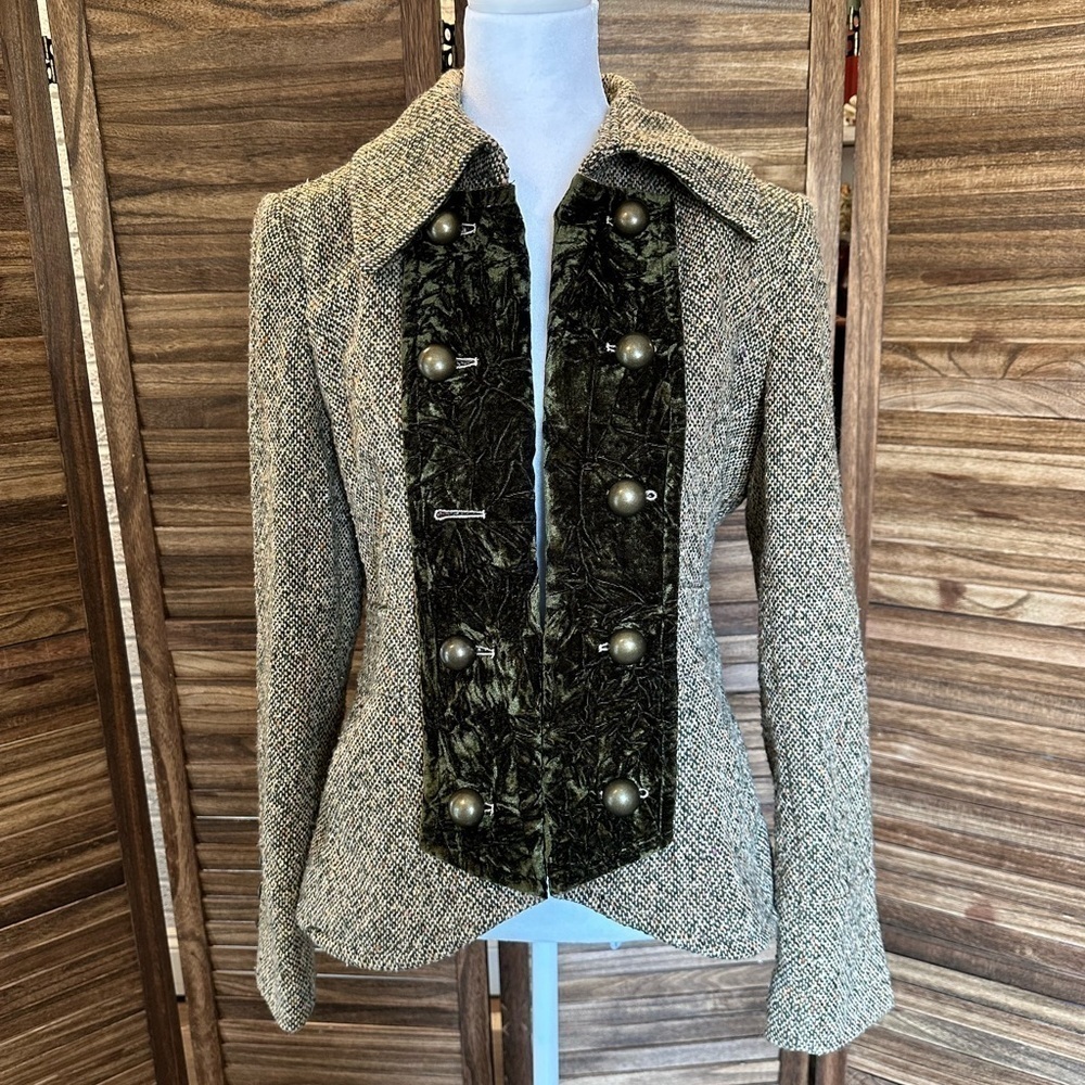 Vintage Candies double breasted tweed and velvet jacket Y2K
